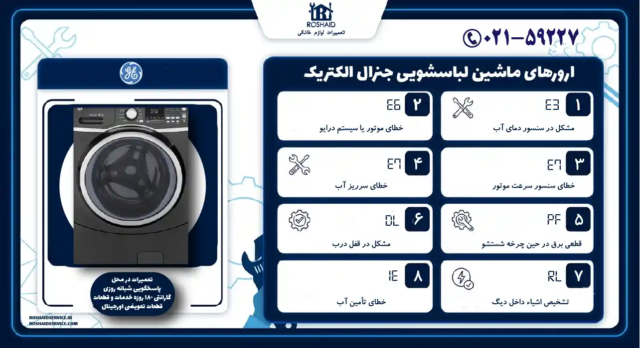 ارورهای ماشین لباسشویی جنرال الکتریک